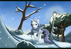 Size: 3574x2490 | Tagged: safe, artist:sceathlet, rarity, g4, clothes, female, high res, snow, snowfall, solo, winter