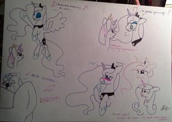 Size: 1024x728 | Tagged: safe, artist:ponczeg, princess cadance, princess celestia, princess luna, rarity, twilight sparkle, alicorn, pony, g4, twilight's kingdom, comic, female, mare, traditional art, twilight sparkle (alicorn), voice actor joke