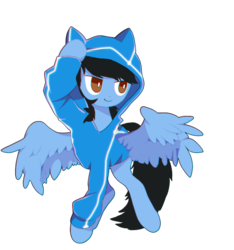 Size: 632x675 | Tagged: safe, artist:cosmichat, oc, oc only, oc:danger shadow, pegasus, pony, clothes, hoodie, simple background, solo, transparent background