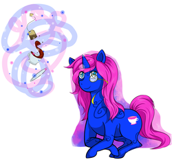 Size: 2469x2305 | Tagged: safe, oc, oc only, oc:earl grey, pony, unicorn, cutie mark, high res, levitation, magic, monocle, saucer, solo, tattoo, tea, teabag, teacup