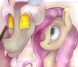 Size: 2333x2000 | Tagged: safe, artist:unilx, discord, fluttershy, g4, female, high res, male, ship:discoshy, shipping, straight