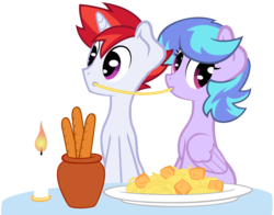 Size: 3000x2355 | Tagged: safe, artist:scourge707, oc, oc only, pony, candle, duo, high res, lady and the tramp, spaghetti, spaghetti scene