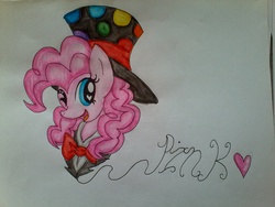 Size: 1600x1200 | Tagged: safe, artist:w.wheat, pinkie pie, g4, female, hat, pixiv, solo, splendorman, top hat, traditional art