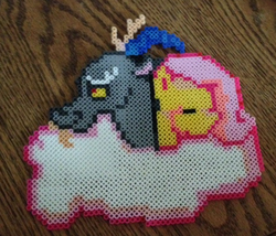 Size: 469x402 | Tagged: safe, artist:ellora25, discord, fluttershy, g4, female, male, perler beads, ship:discoshy, shipping, straight