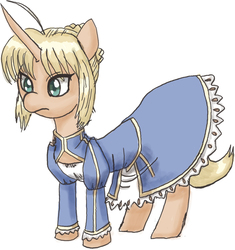 Size: 1279x1361 | Tagged: safe, artist:redanon, pony, unicorn, fate/stay night, ponified, saber, solo