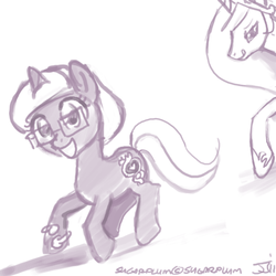 Size: 500x500 | Tagged: safe, artist:johnjoseco, princess celestia, oc, pony, unicorn, princess molestia, g4, female, glasses, licking, licking lips, mare, monochrome, sugar plum, tongue out