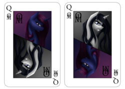 Size: 1024x731 | Tagged: safe, artist:adalbertus, oc, oc only, oc:maneia, oc:nocturna, pony, unicorn, card, obsession is magic, playing card