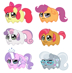 Size: 1600x1634 | Tagged: safe, artist:linamomoko, apple bloom, babs seed, diamond tiara, scootaloo, silver spoon, sweetie belle, g4, chibi, glasses, potato, simple background, transparent background