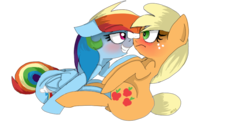 Size: 800x400 | Tagged: safe, artist:misspolycysticovary, applejack, rainbow dash, pony, g4, bedroom eyes, blushing, boop, duo, eye contact, female, floppy ears, frown, grin, lesbian, noseboop, on side, ship:appledash, shipping, simple background, sitting, smiling, transparent background, vector, wide eyes