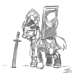 Size: 700x700 | Tagged: safe, artist:johnjoseco, pony, crossover, grayscale, monochrome, ponified, solo, soul calibur, yoshimitsu