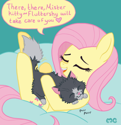 Size: 662x688 | Tagged: safe, artist:mcponyponypony, fluttershy, cat, g4, beanbag, beanbag chair, crossover, cute, dan vs, mr mumbles