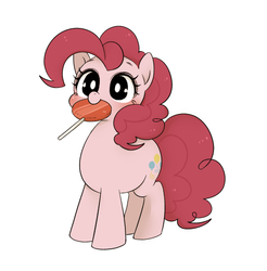 Size: 522x531 | Tagged: safe, artist:うめぐる, pinkie pie, earth pony, pony, blushing, cute, diapinkes, female, hnnng, lollipop, mare, mouth hold, nom, simple background, smiling, solo, white background