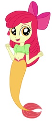 Size: 884x2020 | Tagged: dead source, safe, artist:cruelladevil84, apple bloom, mermaid, equestria girls, g4, belly button, female, mermaid tail, mermaidized, midriff, simple background, solo, species swap, white background