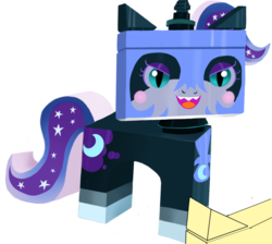 Size: 998x895 | Tagged: safe, artist:flutteriot, fluttershy, nightmare moon, g4, crossover, female, lego, parody, solo, the lego movie, unikitty