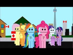 Size: 480x360 | Tagged: safe, applejack, fluttershy, pinkie pie, rainbow dash, rarity, spike, twilight sparkle, ponies: the anthology 2, g4, canada, canadian, letterboxing, mane six, south park, terrence and phillip