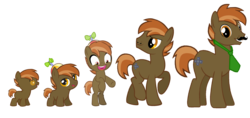 Size: 6899x3244 | Tagged: safe, artist:avisola, button mash, earth pony, pony, g4, age progression, baby, baby pony, cutie mark, male, moustache, necktie, simple background, solo, stallion, teenager, transparent background