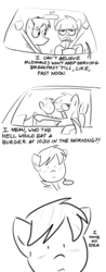 Size: 749x1920 | Tagged: safe, artist:sibsy, mandopony, wild fire, g4, :i, car, comic, driving, female, male, monochrome, ship:mandofire, shipping, sketch, straight, sweat, tumblr