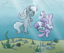 Size: 1200x1000 | Tagged: safe, artist:kp-shadowsquirrel, color edit, edit, diamond tiara, silver spoon, g4, bubble, colored, colors:crowley, female, filly, underwater