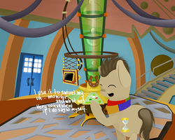 Size: 1500x1200 | Tagged: safe, doctor whooves, time turner, ask the dimension travelers, g4, clothes, doctor who, male, scarf, solo, tardis, tumblr