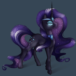 Size: 1800x1800 | Tagged: safe, artist:evehly, nightmare rarity, g4, female, glowing eyes, looking at you, nicemare rarity, simple background, solo