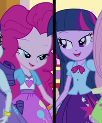 Size: 439x527 | Tagged: safe, screencap, fluttershy, pinkie pie, rarity, twilight sparkle, equestria girls, g4, my little pony equestria girls: rainbow rocks, perfect day for fun, context is for the weak, female, forehead, lidded eyes, out of context, shipping fuel