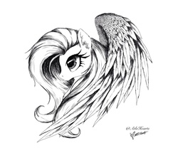 Size: 1024x882 | Tagged: safe, artist:altohearts, fluttershy, g4, female, grayscale, monochrome, profile, simple background, solo