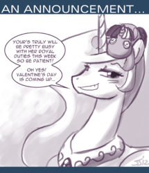 Size: 650x755 | Tagged: safe, artist:johnjoseco, princess celestia, smarty pants, alicorn, pony, ask princess molestia, princess molestia, g4, female, monochrome, solo