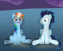 Size: 1024x830 | Tagged: safe, artist:rulette, rainbow dash, soarin', firefly (insect), g4, female, male, ship:soarindash, shipping, straight