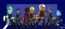 Size: 1024x455 | Tagged: safe, artist:rejzan, oc, oc only, bat pony, earth pony, pegasus, pony, unicorn, special ops