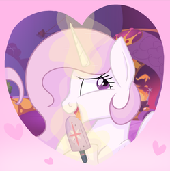 Size: 659x662 | Tagged: safe, artist:88ms-allie88, artist:celeriven, princess celestia, twilight sparkle, princess molestia, g4, female, food, lesbian, palindrome get, popsicle, ship:twilestia, shipping, solo