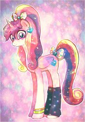 Size: 630x900 | Tagged: safe, artist:technaro, princess cadance, g4, 80's fashion, 80s hair, alternate hairstyle, bow, female, leg warmers, looking at you, solo, tail bow