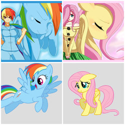 Size: 1200x1200 | Tagged: safe, artist:ninja-8004, fluttershy, rainbow dash, human, g4, breasts, busty fluttershy, busty rainbow dash, clothes, collage, curvy, female, human ponidox, humanized, sweatershy, vector, wide hips