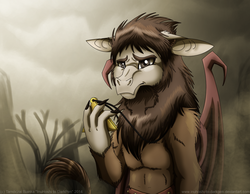 Size: 900x700 | Tagged: safe, artist:inuhoshi-to-darkpen, scorpan, male, sad, scorpan's necklace, solo