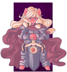 Size: 1400x1509 | Tagged: safe, artist:fauxsquared, applejack, earth pony, semi-anthro, g4, armor, cape, clothes, female, simple background, solo, sword, weapon