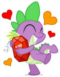 Size: 1015x1300 | Tagged: safe, artist:ravenevert, spike, dragon, derpibooru, g4, baby, baby dragon, crush, cute, cutie mark, female, gem, heart, hug, implied rarity, implied shipping, implied sparity, male, meta, ship:sparity, shipping, signature, simple background, smiling, solo, spikabetes, spikelove, straight, tags, transparent background, vector