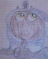 Size: 261x322 | Tagged: safe, artist:gracie_cleopatra, oc, oc only, oc:summertime sadness, alicorn, bat pony, pony, blurry, happy, lined paper, quality, smiling, solo, stylistic suck, traditional art