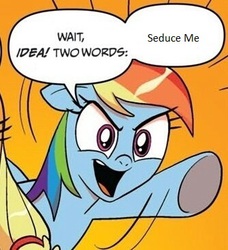 Size: 334x366 | Tagged: safe, applejack, rainbow dash, earth pony, pegasus, pony, g4, expiration date, exploitable meme, meme, pointing, seduce me, team fortress 2, two words meme