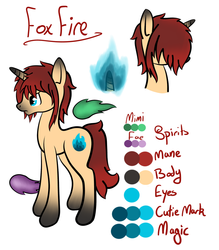 Size: 1024x1167 | Tagged: safe, artist:starshinefox, oc, oc only, oc:fox fire, fire elemental, pony, unicorn, alternate universe, female, fire magic, reference sheet, solo