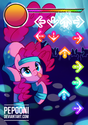 Size: 511x724 | Tagged: safe, artist:pepooni, pinkie pie, earth pony, pony, g4, cute, dance dance revolution, dancing, diapinkes, female, headband, rhythm game, solo, tongue out, workout outfit