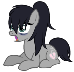 Size: 687x661 | Tagged: safe, artist:derpyna, artist:sakyas-bases, earth pony, pony, bags under eyes, base used, female, mare, open mouth, ponified, prone, simple background, solo, tomoko kuroki, transparent background, watamote