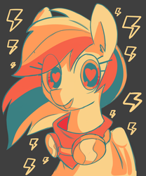 Size: 884x1065 | Tagged: dead source, safe, artist:whoop, rainbow dash, g4, bandana, bust, eye clipping through hair, female, goggles, happy, heart eyes, limited palette, looking at you, solo, wingding eyes