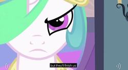 Size: 632x349 | Tagged: safe, screencap, princess celestia, g4, canterlot castle, female, meme, solo, youtube caption