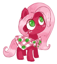 Size: 711x789 | Tagged: safe, artist:kyaokay, oc, oc only, pony, cape, clothes, female, filly, looking up, offspring, parent:big macintosh, parent:fluttershy, parents:fluttermac, simple background, smiling, solo, white background