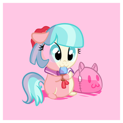 Size: 2100x2100 | Tagged: safe, artist:xwhitedreamsx, coco pommel, earth pony, pony, g4, :3, chibi, cocobetes, cute, female, food, high res, ice cream, plushie, popsicle, sea salt ice cream, solo