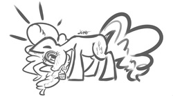 Size: 1214x674 | Tagged: safe, artist:leadhooves, pinkie pie, g4, cupcake, female, monochrome, sketch, solo