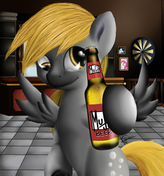 Size: 1300x1400 | Tagged: safe, artist:scyrina, derpy hooves, pegasus, pony, g4, beer, duff, female, male, mare, parody, solo, the simpsons