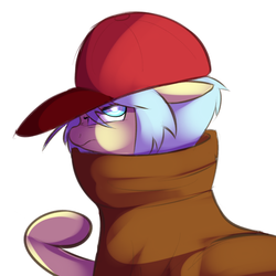 Size: 1000x1000 | Tagged: safe, artist:khorme, oc, oc only, oc:ultramare, earth pony, pony, clothes, disguise, glare, glowing eyes, hat, looking back, scowl, simple background, solo, trenchcoat