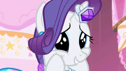 Size: 500x281 | Tagged: safe, screencap, rarity, pony, unicorn, g4, season 4, simple ways, animated, clothes, cute, dress, eye shimmer, female, horn, horn ring, mare, raribetes, smiling, solo, squishy cheeks, wide eyes