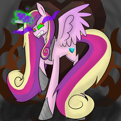 Size: 3000x3000 | Tagged: safe, artist:melisong777, princess cadance, g4, armor, corrupted, dark magic, female, high res, magic, possessed, solo, sombra eyes