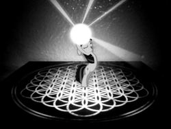 Size: 2560x1920 | Tagged: safe, artist:crucifythewolf, twilight sparkle, g4, black and white, flower of life, grayscale, irl, magic, monochrome, photo, photography, sempiternal, solo, vector